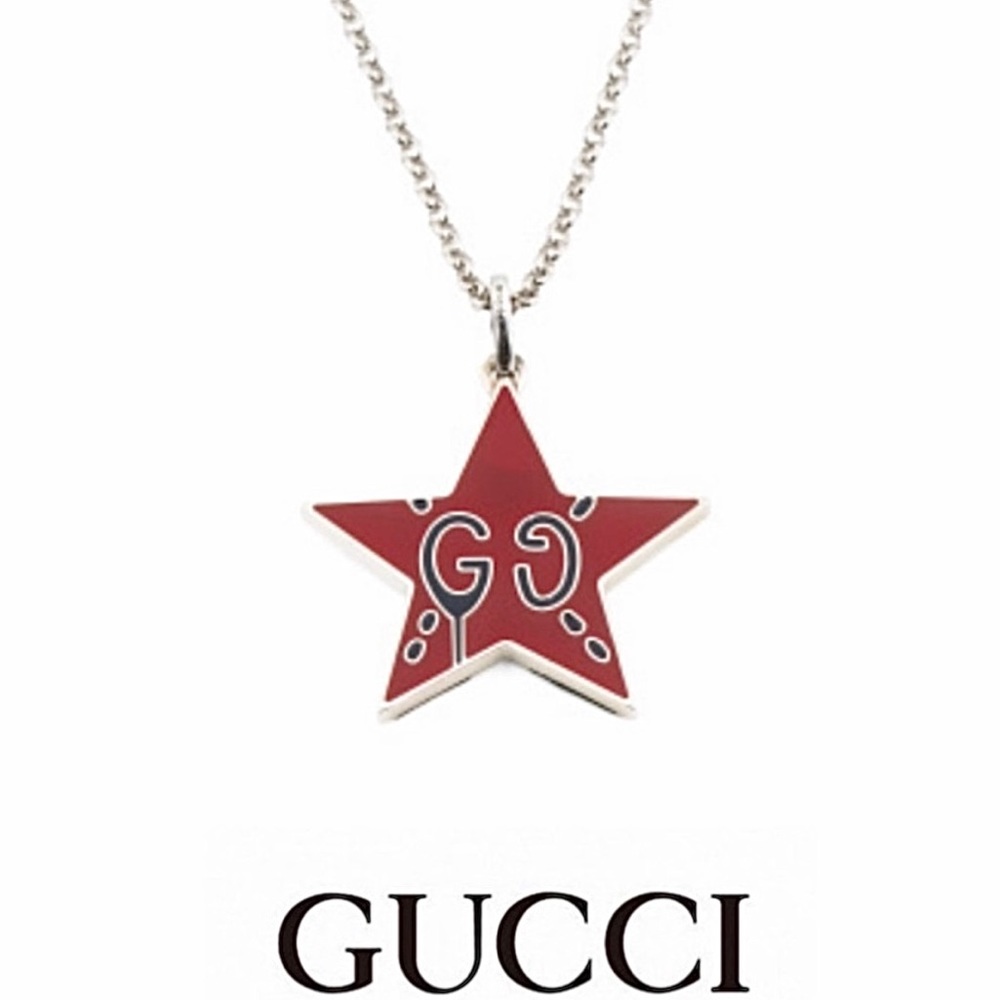 New Authentic Gucci Ghost Red Star GG Necklace
